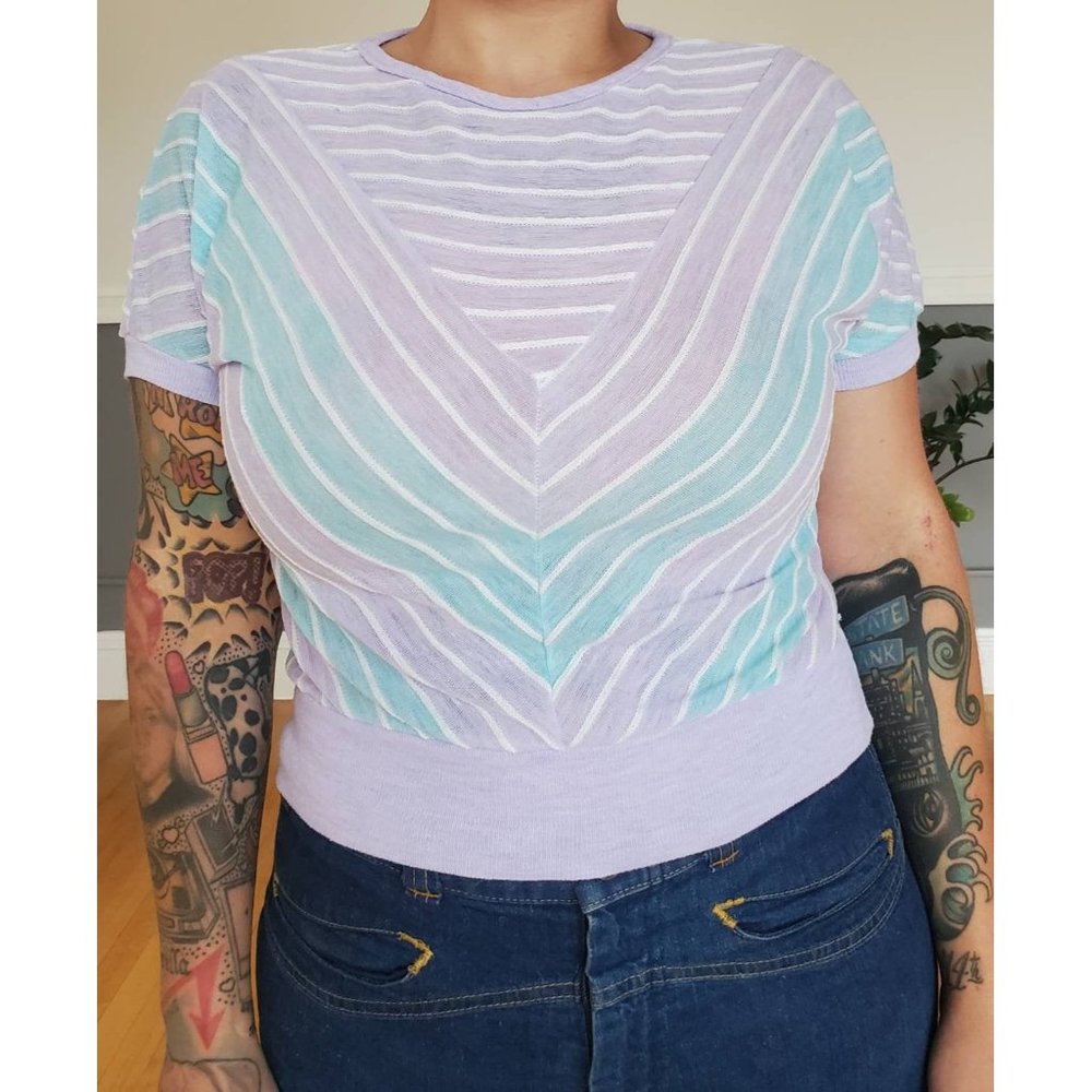70s/80s Randy Brand  Pastel Chevron Top - Picture 2 of 5